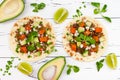 Mexican tacos with meat, sweet potatoes and cotija cheese. Royalty Free Stock Photo