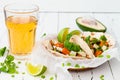 Mexican tacos with meat, sweet potatoes and cotija cheese. Royalty Free Stock Photo