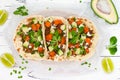 Mexican tacos with meat, sweet potatoes and cotija cheese. Royalty Free Stock Photo