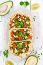 Mexican tacos with meat, sweet potatoes and cotija cheese. Royalty Free Stock Photo