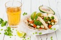 Mexican tacos with meat, sweet potatoes and cotija cheese. Royalty Free Stock Photo