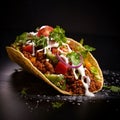 Mexican tacos with meat, vegetables and sauce on a black background Royalty Free Stock Photo