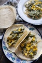 Mexican tacos of poblano peppers `rajas`