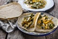 Mexican tacos of  poblano peppers rajas Royalty Free Stock Photo