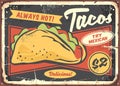 Mexican tacos poster design for restaurants and diners. Royalty Free Stock Photo