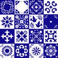 Mexican talavera pattern. Ceramic tiles with flower, leaves and bird ornaments in traditional style from Puebla. Mexico Royalty Free Stock Photo
