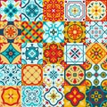 Mexican talavera, portuguese azulejo traditional ceramic tile patterns. Decorative ethnic ornament ceramic tiles vector Royalty Free Stock Photo