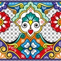 Pottery or ceramics style from Mexico vector seamless pattern, Talavera design with vibrant flowers, swirls and leaves
