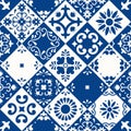 Mexican talavera seamless pattern. Ceramic tiles with flower, leaves and bird ornaments in traditional majolica style Royalty Free Stock Photo