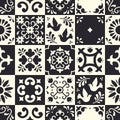 Mexican talavera seamless pattern. Ceramic tiles with flower, leaves and bird ornaments in traditional majolica style Royalty Free Stock Photo