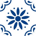 Mexican talavera tile pattern. Ornament in traditional style from Puebla in classic blue and white. Floral ceramic