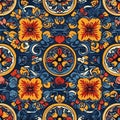 Mexican Talavera traditional pattern background texture design, mexico, seamless tile, Generative AIMexican Talavera traditional