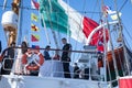 Mexican tall ship CUAUHTEMOC with a huge mexican flag