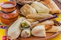 Mexican tamales filed corn dough, Spicy food in Mexico