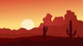 Mexican, Texas or Arisona desert nature at sunset, cartoon natural deserted Mexico landscape with mountain, cactuses Royalty Free Stock Photo