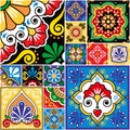 Mexican talavera tiles vector seamless pattern collection,  different size and style colorful design set, perfect for wallpaper, t Royalty Free Stock Photo