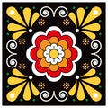 Mexican cermics talavera style vector single and seamless tile pattern with floral motif, decor perfect for wallpaper, textile or Royalty Free Stock Photo