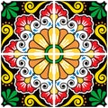 Mexican talavera vector tile design set - colorful seamless patterns with flowers and swirls on black background