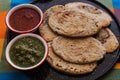 Mexican tlacoyos with green and red sauce, Traditional food in Mexico