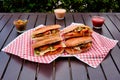 Mexican tortas and souces on the table Royalty Free Stock Photo