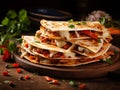 Mexican tortilla quesadilla with scrambled eggs, vegetables and cheese, Mexican cuisine Royalty Free Stock Photo