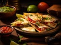 Mexican tortilla quesadilla with scrambled eggs, vegetables and cheese, Mexican cuisine Royalty Free Stock Photo