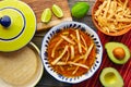 Mexican tortilla soup and aguacate Royalty Free Stock Photo