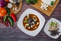 Mexican Tortilla Soup with Chili and ingredients traditional food in Mexico