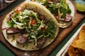 Mexican tortillas with beef steak and salad Royalty Free Stock Photo