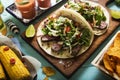 Mexican tortillas with beef steak and salad