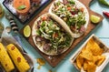 Mexican tortillas with beef steak and salad Royalty Free Stock Photo