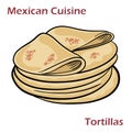 Mexican tortillas. Flat bread tortillas pile