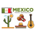 Mexican tourist travel attractions and Mexico traditional culture vector symbols set Royalty Free Stock Photo