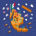 Mexican Touristic Attractions Symbols Isometric Map Royalty Free Stock Photo