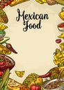 Mexican traditional food restaurant menu template with ingredient Royalty Free Stock Photo