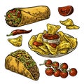 Mexican traditional food set with text message Royalty Free Stock Photo