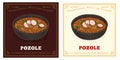 Mexican traditional soup red pozole retro vintage illustration