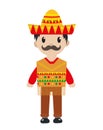 Mexican in a traditional suite icon flat, cartoon style. Man isolated on white background. Vector illustration, clip art