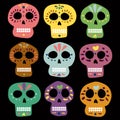 Mexican vector skulls for day of the dead. Dia de los muertos. Illustration for banner site card walpaper design Royalty Free Stock Photo