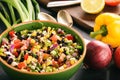 Mexican vegetable salad with black bean- cowboy caviar. Royalty Free Stock Photo