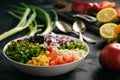 Mexican vegetable salad with black bean- cowboy caviar. Royalty Free Stock Photo