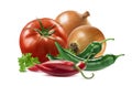 Mexican vegetables set tomato onion chili pepper parsley isolate