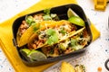 Mexican Vegetarian Taco with Broccoli. Take Away Lunchbox Brunch