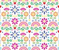 Mexican vibrant folk art seamless vector textile or fabric print pattern, colorful design with flowers wallpaper inspired by tradi