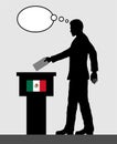 Mexican voter male voting for election in Mexico with thought bu
