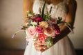 Mexican Wedding bouquet of flowers in the hands of the bride in mexico city Royalty Free Stock Photo