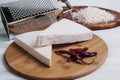 Mexican white Cotija cheese, tequila shot with fresh ingredients in Mexico Latin America