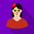 Mexican woman with calavera make up icon in flat style isolated on white background. Mexico country symbol stock vector