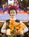 Mexican woman dressed and characterized as a catrina for the Day of the Dead Royalty Free Stock Photo