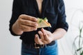 Mexican woman hands preparing tacos al pastor with sauce in Mexico city Royalty Free Stock Photo